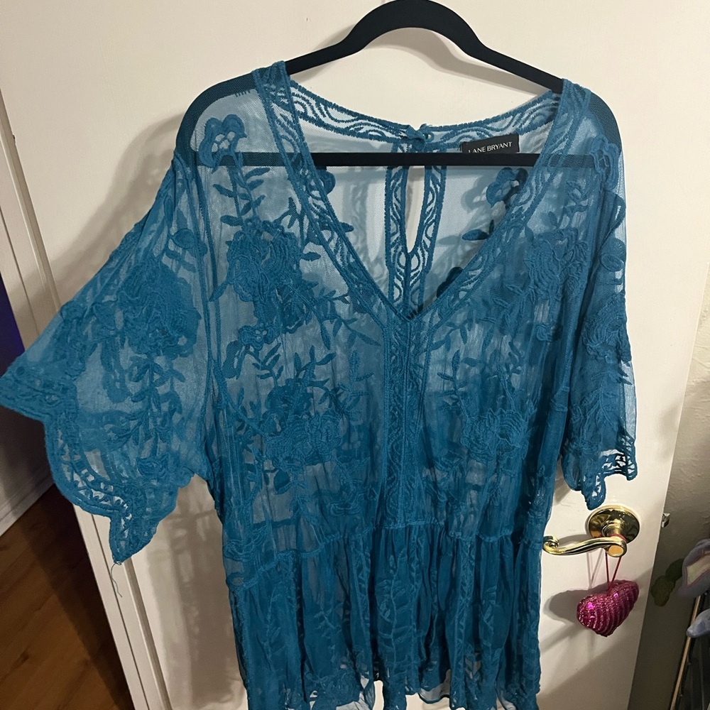 💙 26/28 Lane Bryant Teal Blue Lace Women Top cover up